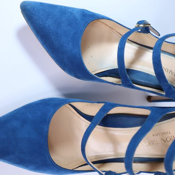 MARION PARKE Mitchell Blue Suede Caged Heel Multi Buckle Women's 36/US 6 - Picture 5 of 8